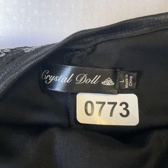 Crystal Doll Women Dress L Black Geometric Sheath Party Sequin Above Knee Length - Picture 2 of 12